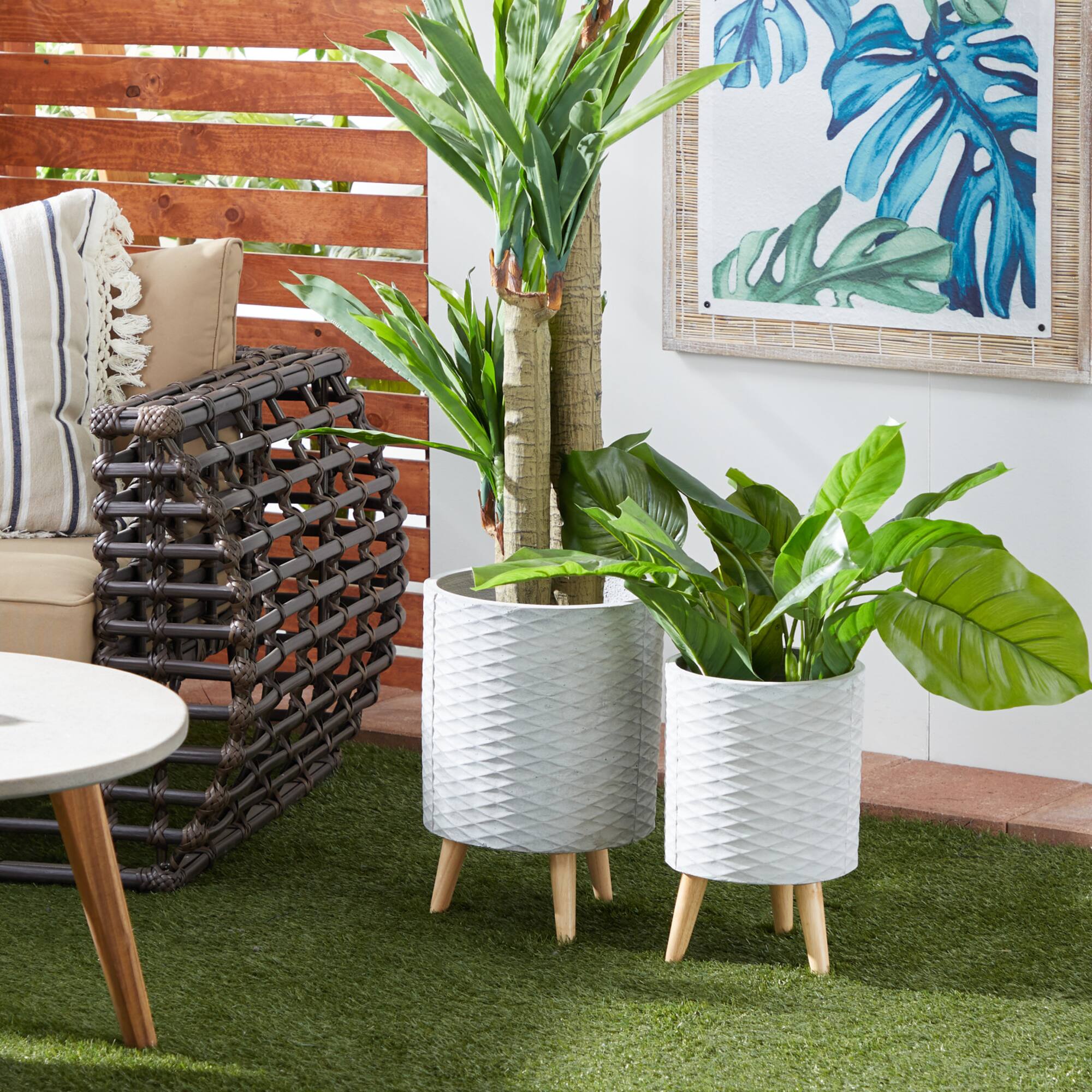 Light Gray Cylinder Polystone Contemporary Planter Set